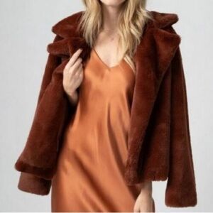 FRAME Coat Faux Fur Oversized 70s Jacket Sz L‎